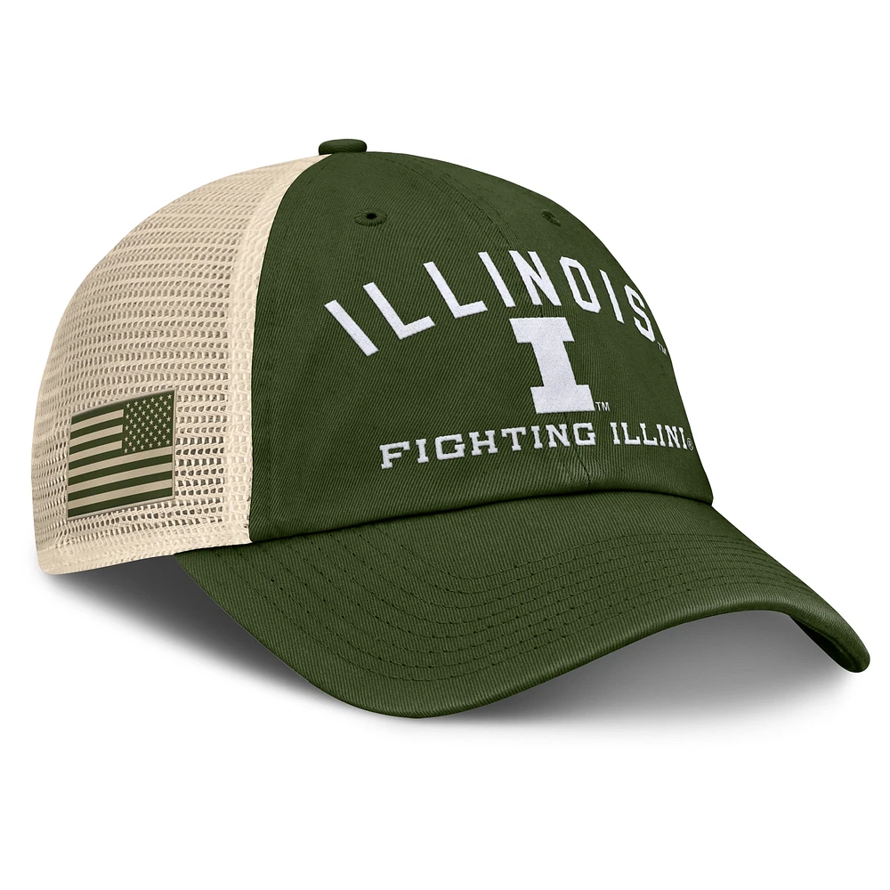 Men's Fanatics Olive Illinois Fighting Illini OHT Military Appreciation Frontier Trucker Adjustable Hat