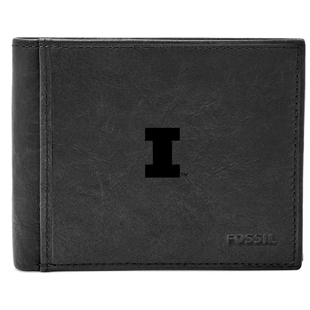 Illinois Fighting Illini Fossil Leather Ingram RFID Flip ID Bifold Wallet - Black