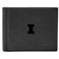 Illinois Fighting Illini Fossil Leather Ingram RFID Flip ID Bifold Wallet - Black