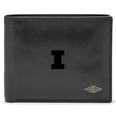 Illinois Fighting Illini Fossil Leather Ryan RFID Passcase Wallet - Black