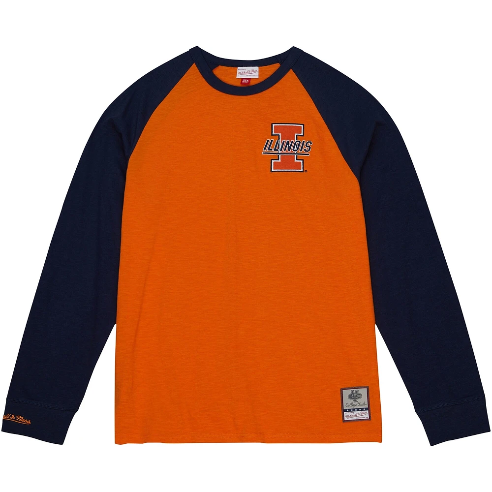 Mitchell & Ness Orange Illinois Fighting Illini Legendary Slub Raglan T-shirt à manches longues pour hommes