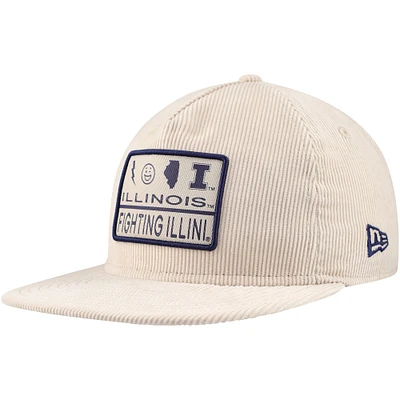 Casquette Snapback de golfeur en velours côtelé New Era Illinois Fighting Illini crème pour hommes