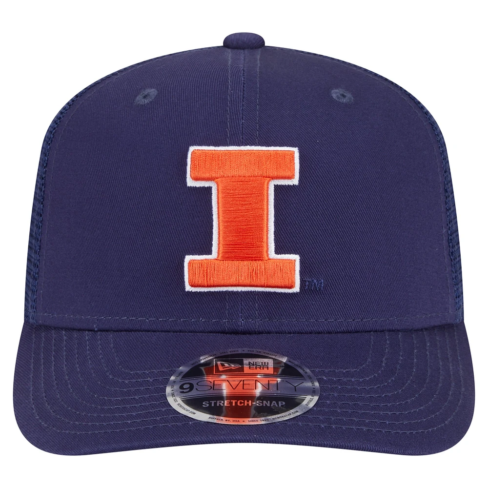 Men's New Era Navy Illinois Fighting Illini Primary 9SEVENTY Trucker Stretch-Snap Hat