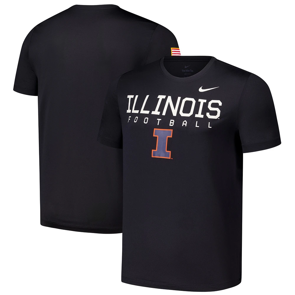 T-shirt Nike noir pour homme Illinois Fighting Illini 2024 Military Appreciation Legend Performance