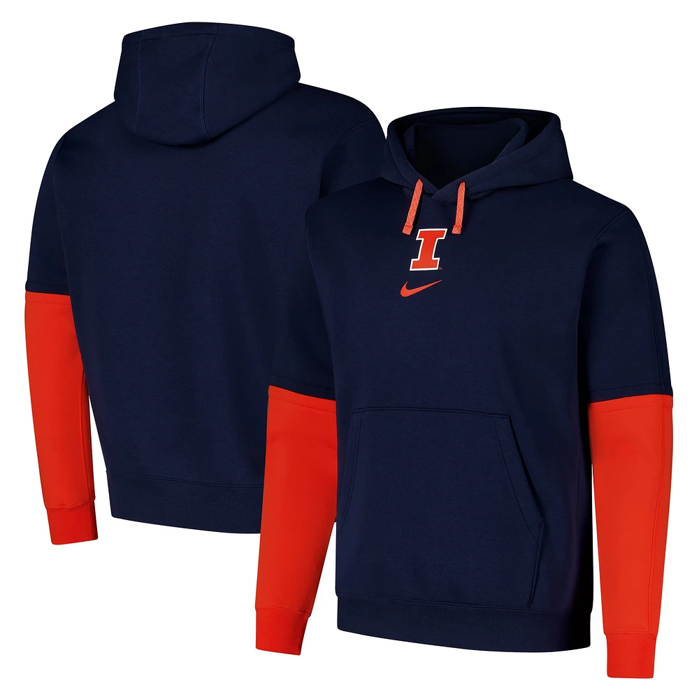 Men's Nike Navy Illinois Fighting Illini 2024 Sideline Club Fleece Pullover Hoodie