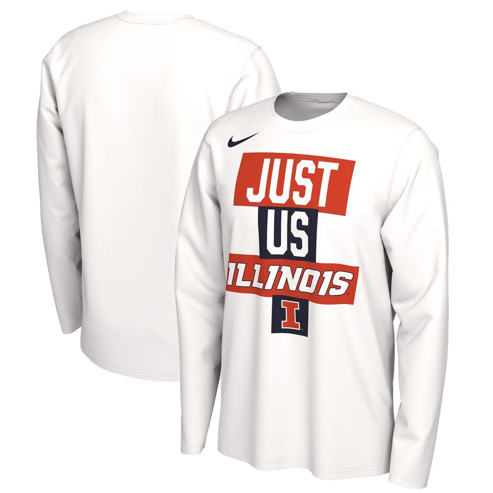 Men's Nike White Illinois Fighting Illini 2021 Postseason Basketball JUST US Bench Legend Long Sleeve T-Shirt