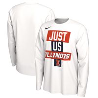 Men's Nike White Illinois Fighting Illini 2021 Postseason Basketball JUST US Bench Legend Long Sleeve T-Shirt