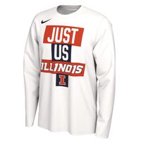 Men's Nike White Illinois Fighting Illini 2021 Postseason Basketball JUST US Bench Legend Long Sleeve T-Shirt