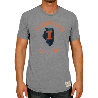 Illinois Fighting Illini Original Retro Brand Vintage State Tri-Blend T-Shirt - Heather Gray