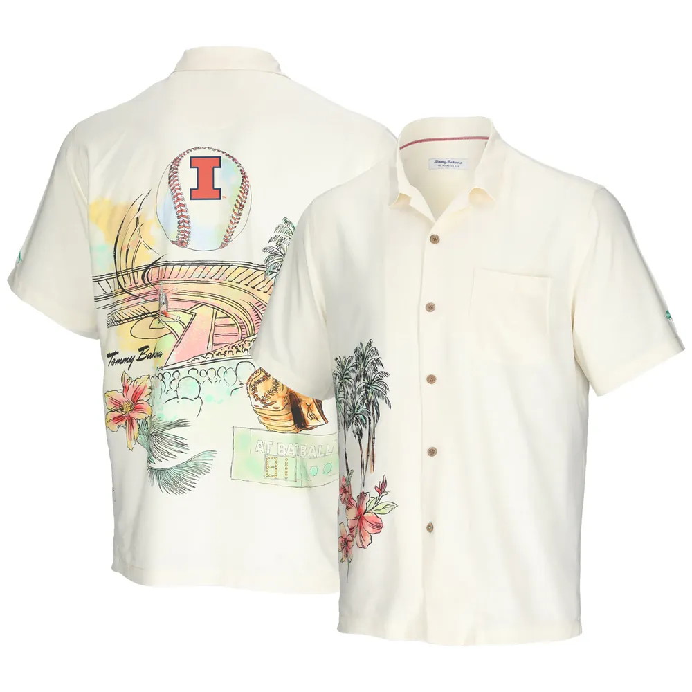 Men's Tommy Bahama Cream Illinois Fighting Illini Paradise Fly Ball Camp Button-Up Shirt