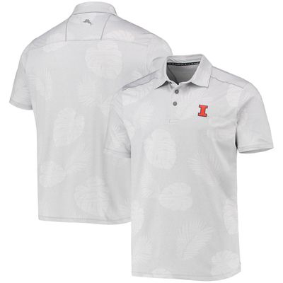 Men's Tommy Bahama Gray Illinois Fighting Illini Palm Coast Delray Frond IslandZone Allover Print Polo