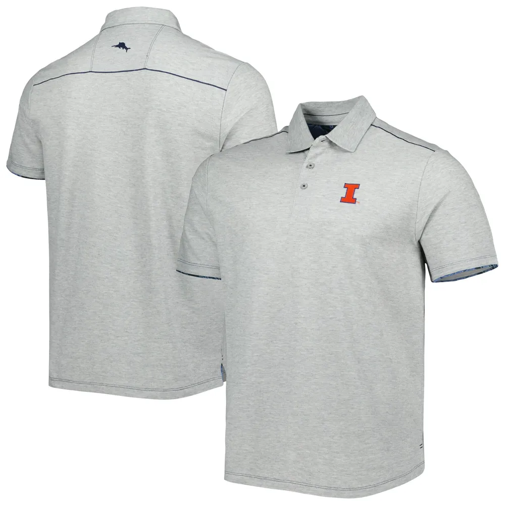 Men's Tommy Bahama Gray Illinois Fighting Illini Palm Coast Delray Frond IslandZone Allover Print Polo Size: Medium