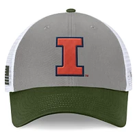 Men's Top of the World Gray/Green Illinois Fighting Illini OHT Military Appreciation Badge Trucker Adjustable Hat