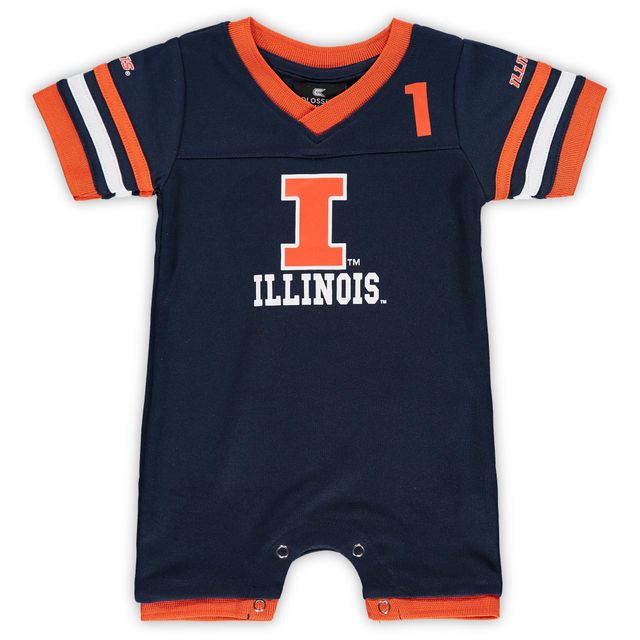 Nouveau-né et nourrisson Colosseum Navy Illinois Fighting Illini Bumpo Football Logo Barboteuse