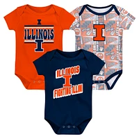 Newborn Navy Illinois Fighting Illini Sunday Comics 3-Pack Bodysuit Set