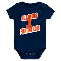 Newborn Navy Illinois Fighting Illini Sunday Comics 3-Pack Bodysuit Set