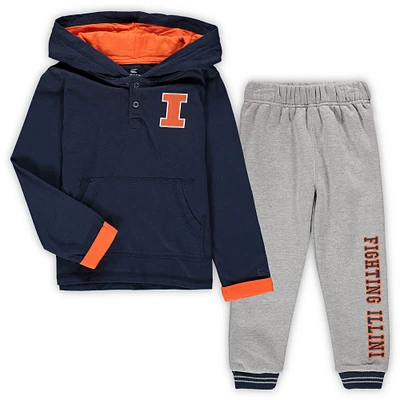 Ensemble sweat à capuche et pantalon de survêtement Colosseum Navy/Heathered Grey Illinois Fighting Illini Poppies pour tout-petits