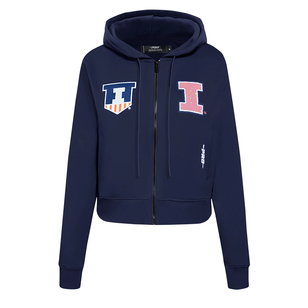 Women's Pro Standard Navy Illinois Fighting Illini Game Day Sequin Full-Zip Hooded Jacket