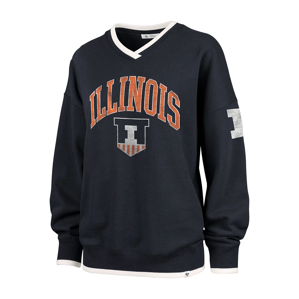 Women's '47 Navy Illinois Fighting Illini Clubhouse Daze Eighty V-Neck Pullover Sweatshirt