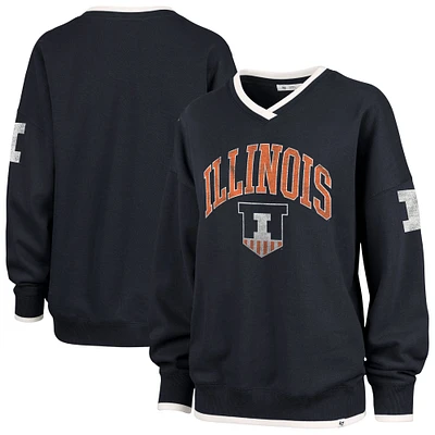 Women's '47 Navy Illinois Fighting Illini Clubhouse Daze Eighty V-Neck Pullover Sweatshirt