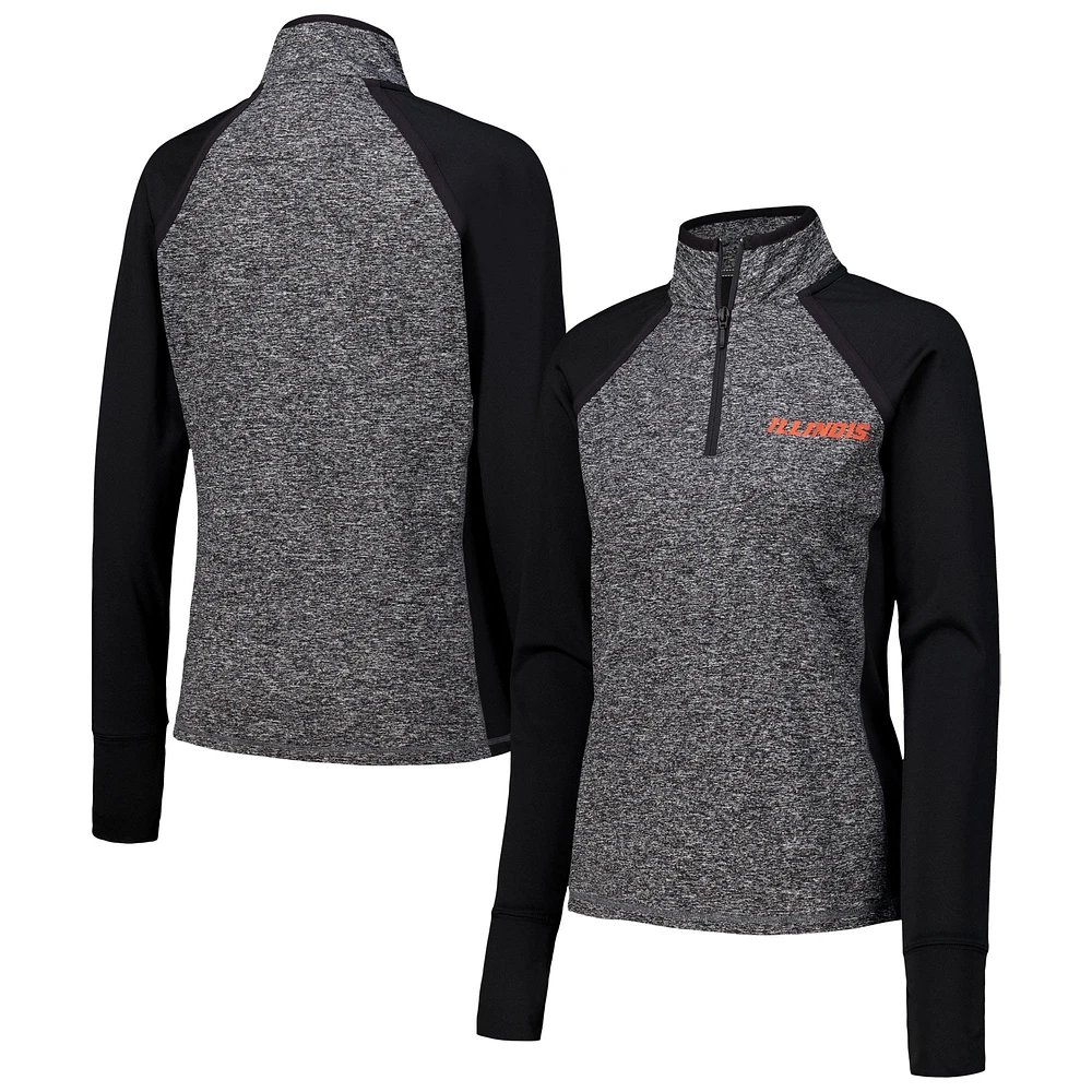 Women's Black/Heather Gray Illinois Fighting Illini Finalist Raglan Quarter-Zip Jacket