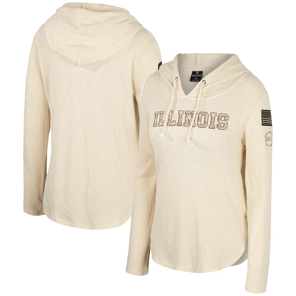 Women's Colosseum Cream Illinois Fighting Illini OHT Military Appreciation Casey Raglan Long Sleeve Hoodie T-Shirt