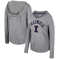 T-shirt à capuche manches longues pour femmes Colosseum Grey Illinois Fighting Illini Distressed Heather