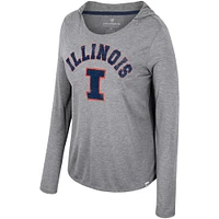 T-shirt à capuche manches longues pour femmes Colosseum Grey Illinois Fighting Illini Distressed Heather