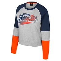 Sweat-shirt à col rond et strass Katinka pour femme Colosseum Heather Gray Illinois Fighting Illini