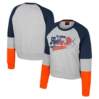 Sweat-shirt à col rond et strass Katinka pour femme Colosseum Heather Gray Illinois Fighting Illini