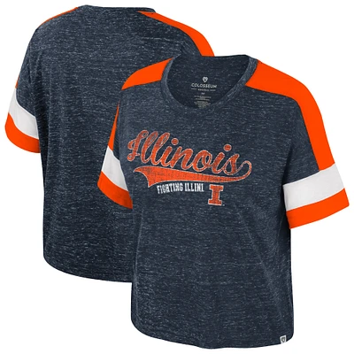 Women's Colosseum Navy Illinois Fighting Illini Color Block Scoop Neck T-Shirt