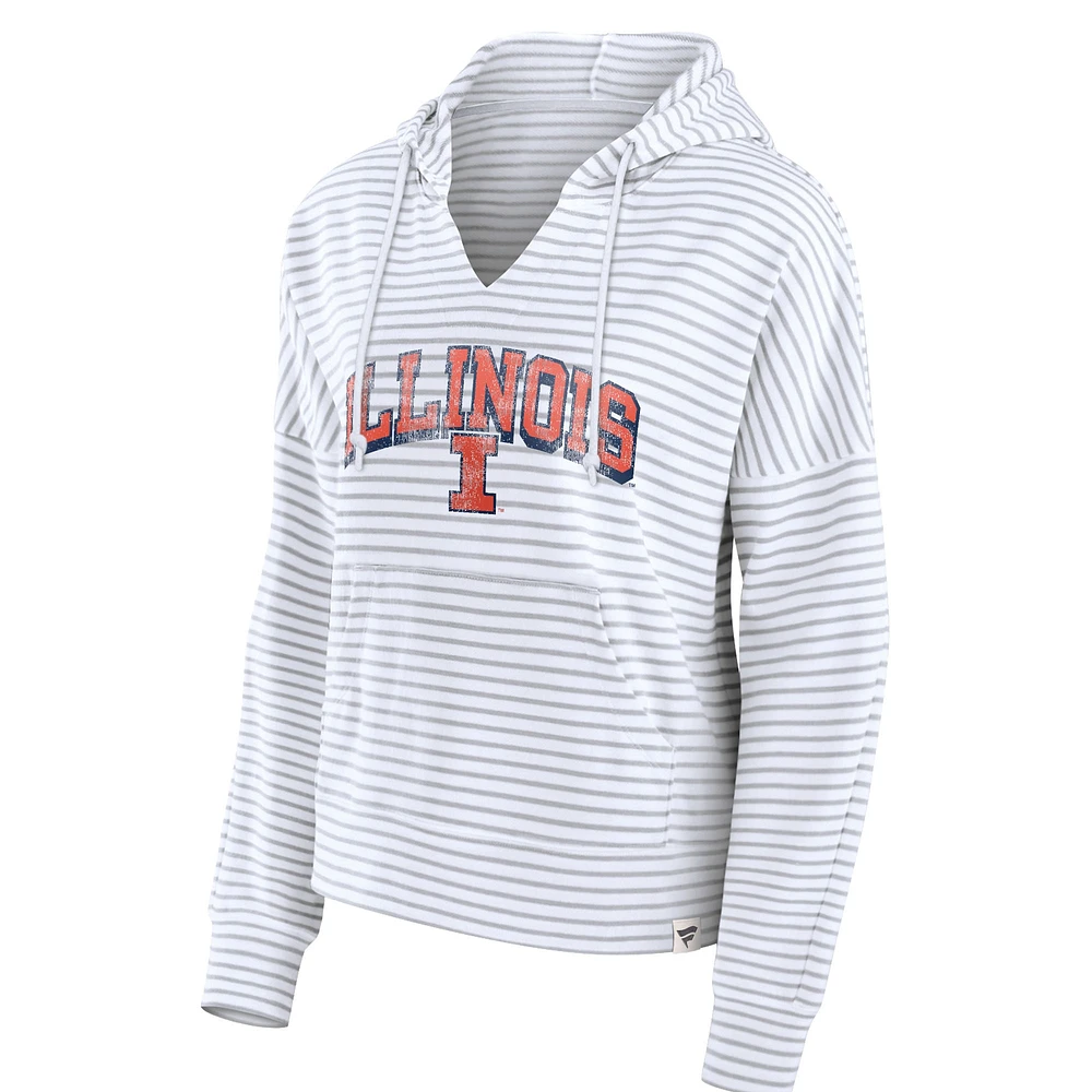 Women's Fanatics  White Illinois Fighting Illini Striped Notch Neck Pullover Hoodie