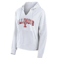 Women's Fanatics  White Illinois Fighting Illini Striped Notch Neck Pullover Hoodie