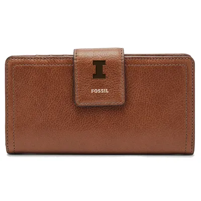 Illinois Fighting Illini Fossil Women's Leather Logan RFID Tab Clutch - Brown