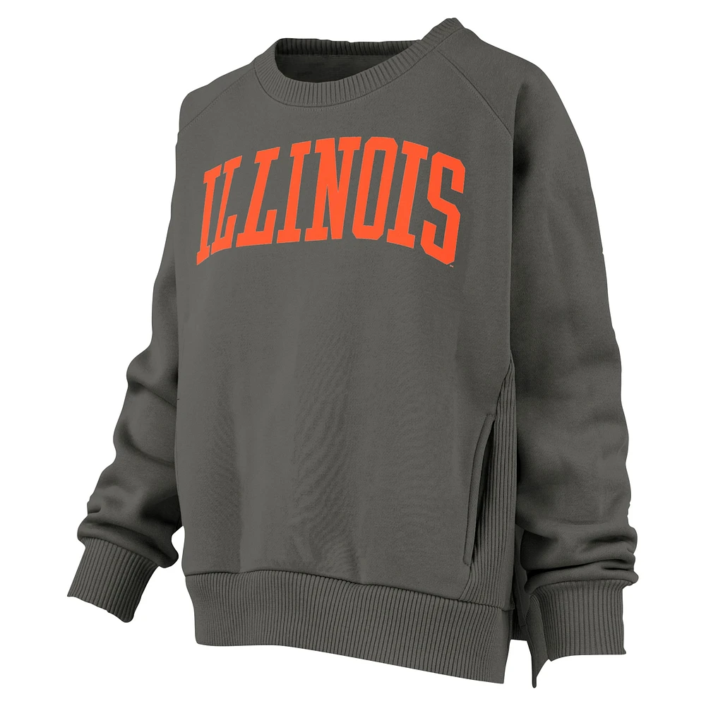 Women's Pressbox Charcoal Illinois Fighting Illini Pocketed Raglan Pullover Sweatshirt