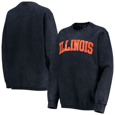 Women's Pressbox Navy Illinois Fighting Illini Comfy Cord Vintage Wash Basic Arch Pullover Sweatshirt