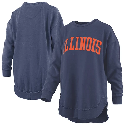 Women's Pressbox  Navy Illinois Fighting Illini Melange Poncho Vintage Fleece Long Sleeve Pullover Sweatshirt