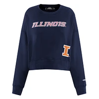 Women's Pro Standard Navy Illinois Fighting Illini Sequin Boxy Cropped Pullover Sweatshirt