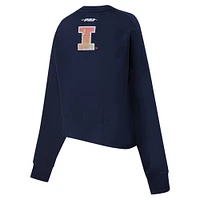 Women's Pro Standard Navy Illinois Fighting Illini Sequin Boxy Cropped Pullover Sweatshirt