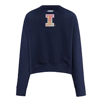 Women's Pro Standard Navy Illinois Fighting Illini Sequin Boxy Cropped Pullover Sweatshirt