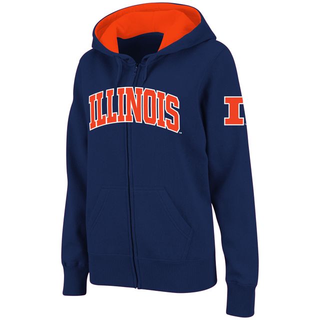 Sweat à capuche entièrement zippé Stadium Athletic Navy Illinois Fighting Illini Arched Name pour femme