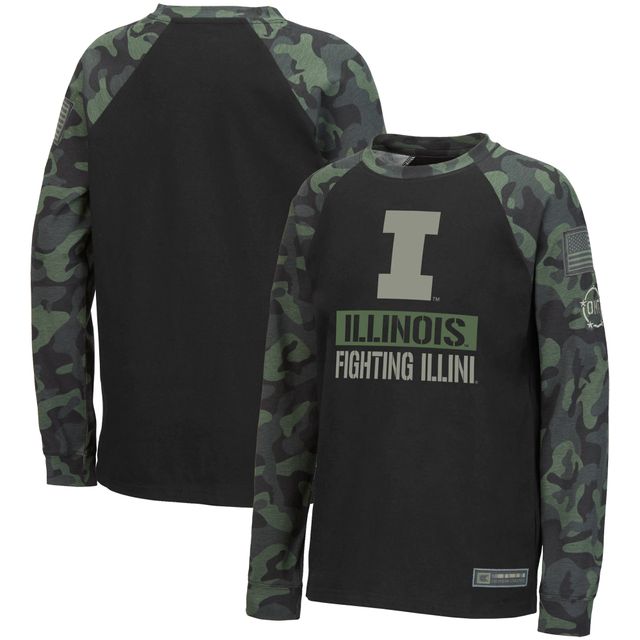 T-shirt à manches longues Raglan pour jeunes Colosseum Black/Camo Illinois Fighting Illini OHT