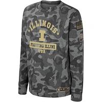 T-shirt à manches longues pour jeunes Colosseum Camo Illinois Fighting Illini OHT Appréciation militaire Dark Star