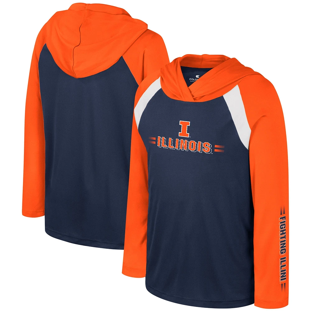 T-shirt à capuche manches longues raglan multi-coups pour jeunes Colosseum Navy Illinois Fighting Illini Eddie