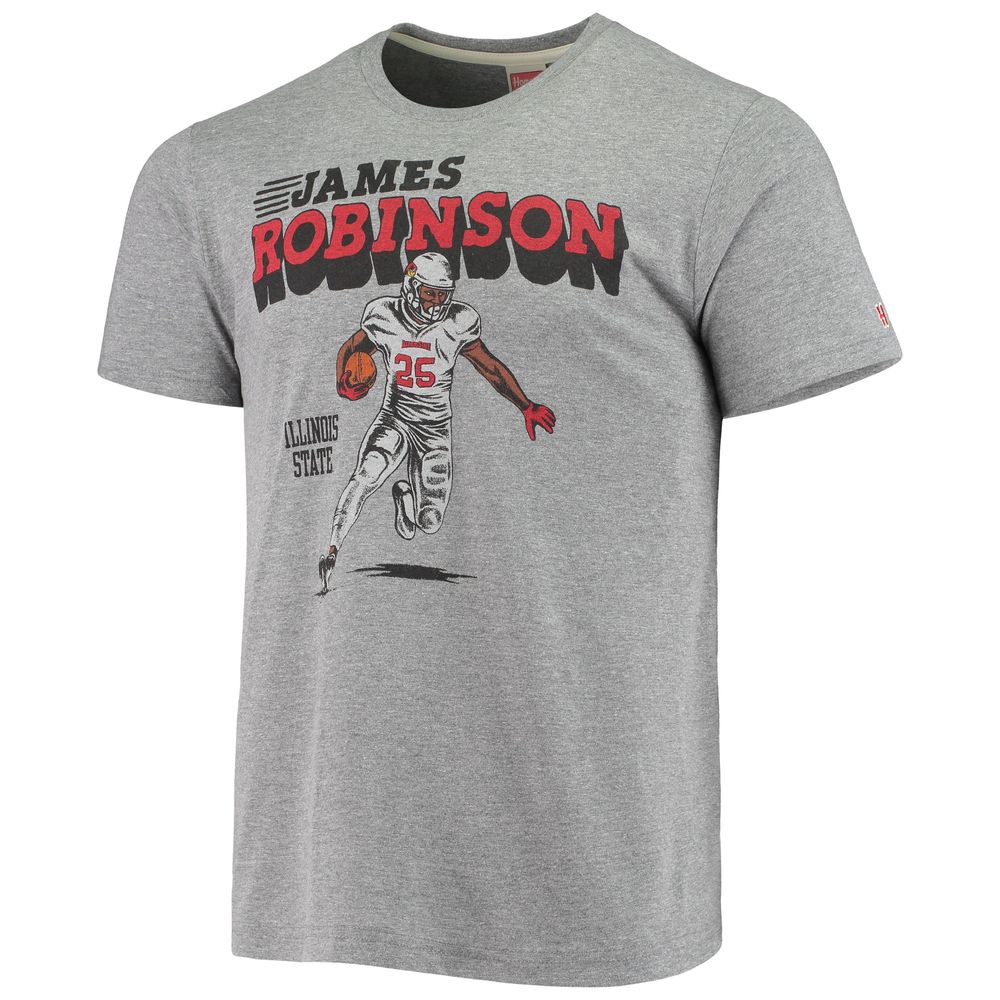 Men's Homage James Robinson Gray Illinois State Redbirds Football Player Tri-Blend T-Shirt