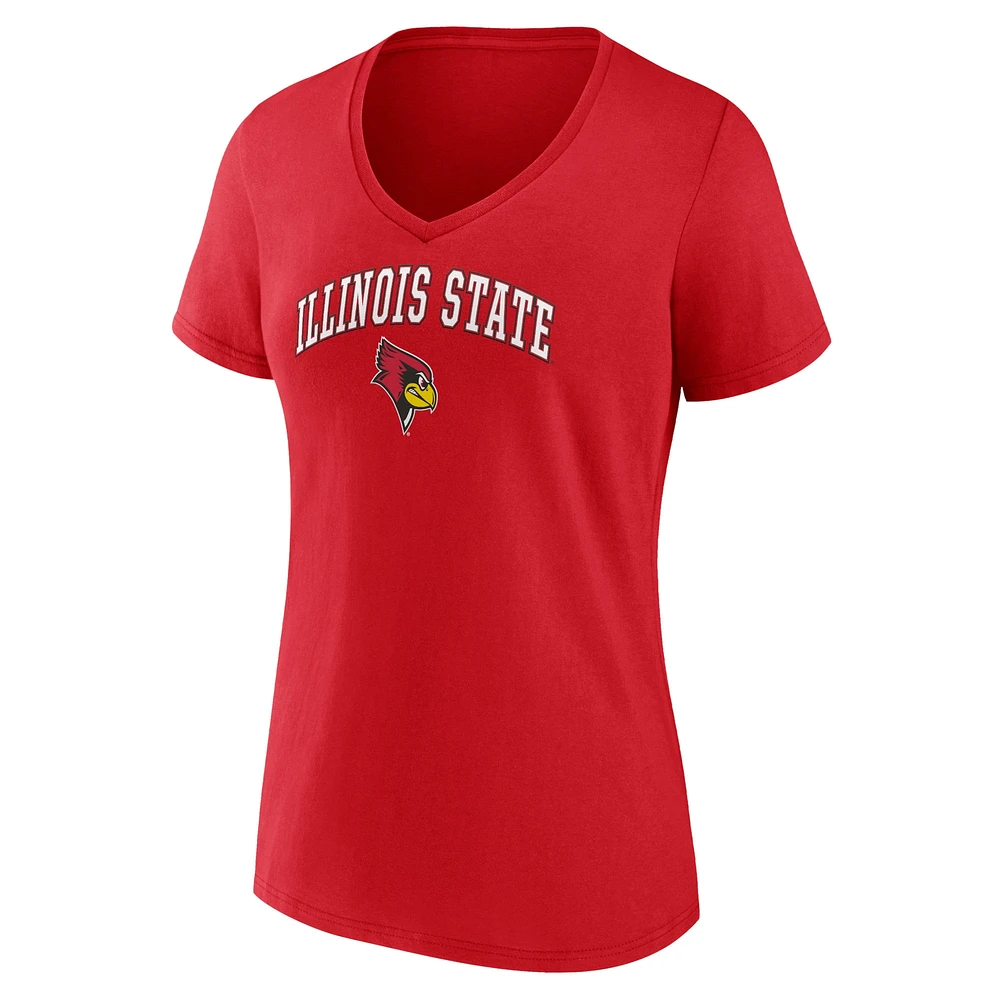 T-shirt à col en V pour femmes Fanatics Red Illinois State Redbirds Campus