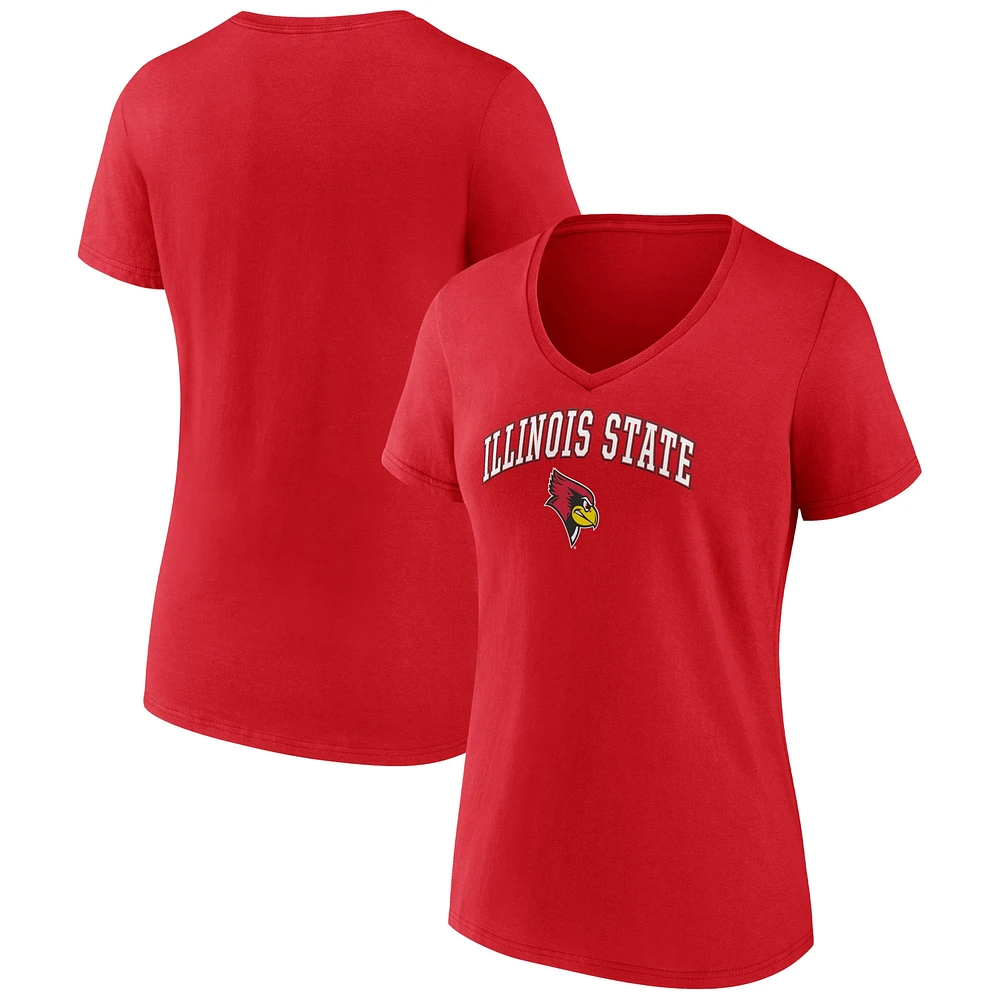 T-shirt à col en V pour femmes Fanatics Red Illinois State Redbirds Campus