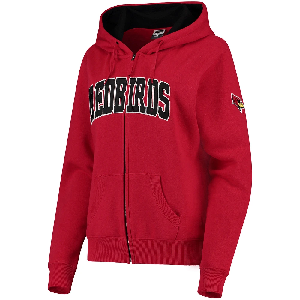 Women's Stadium Athletic Red Illinois State Redbirds Arched Name Full Zip Primary Logo Hoodie