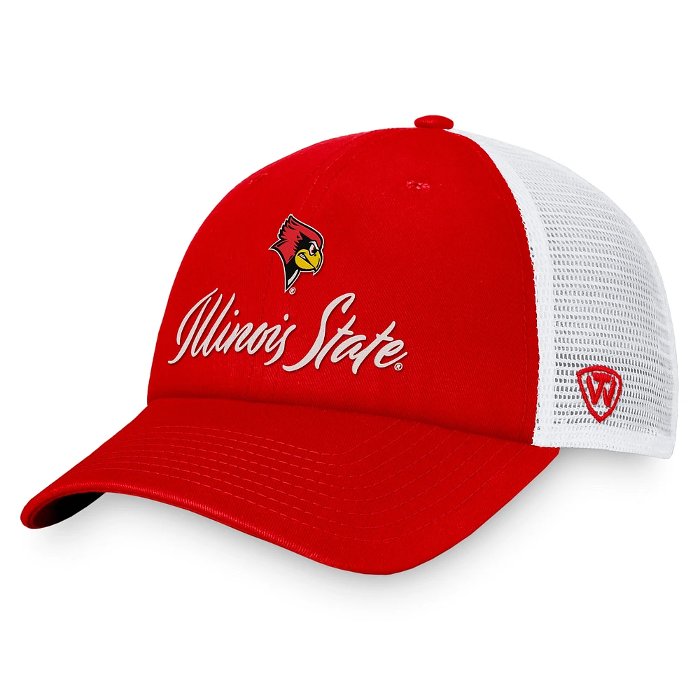 Casquette réglable Top of the World pour femmes, rouge/blanc, Illinois State Redbirds Charm Trucker