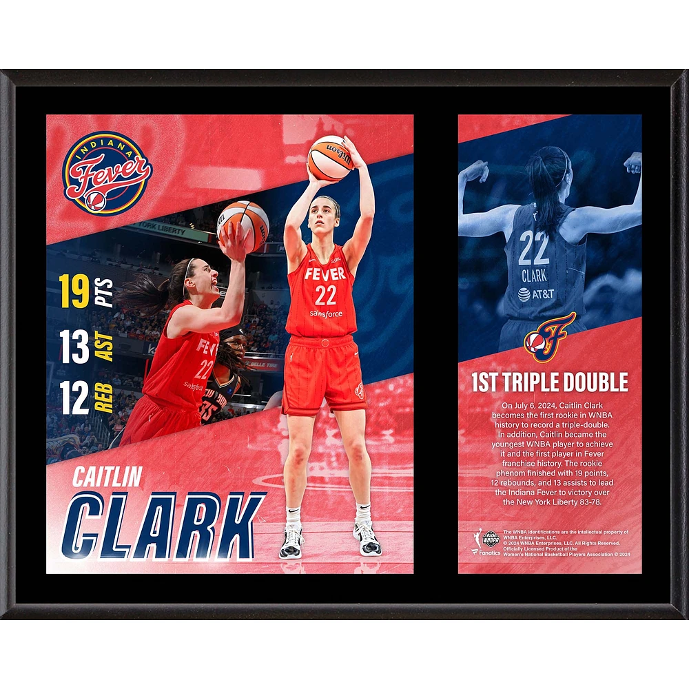Caitlin Clark Indiana Fever 12" x 15" 1st WNBA Rookie to Record Triple-Double Sublimated Plaque